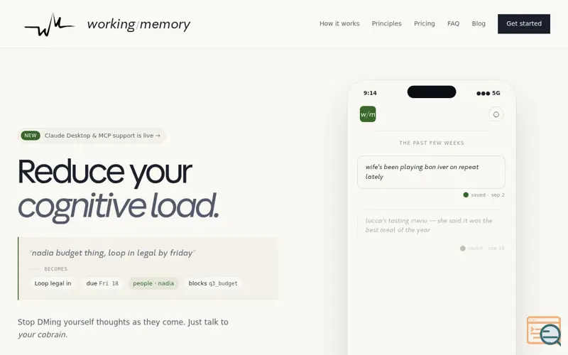 Screenshot of WorkingMemory