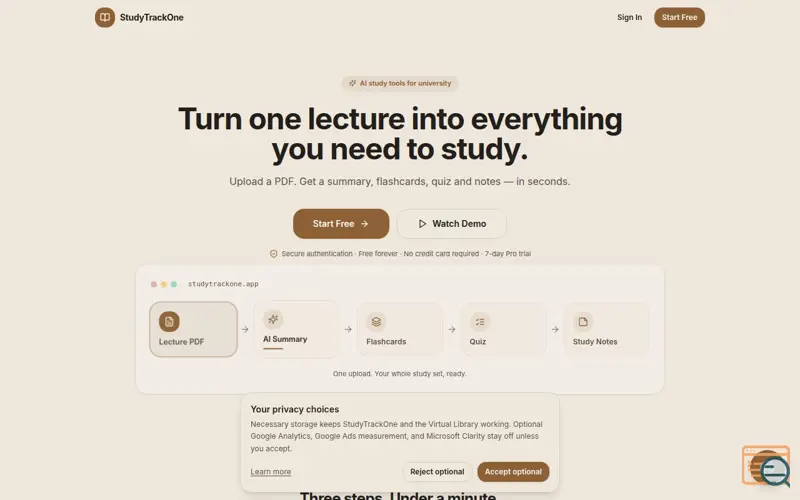 Screenshot of StudyTrackOne