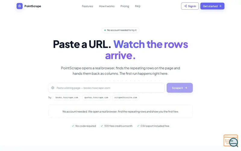 Screenshot of PointScrape — Visual Web Scraping Platform