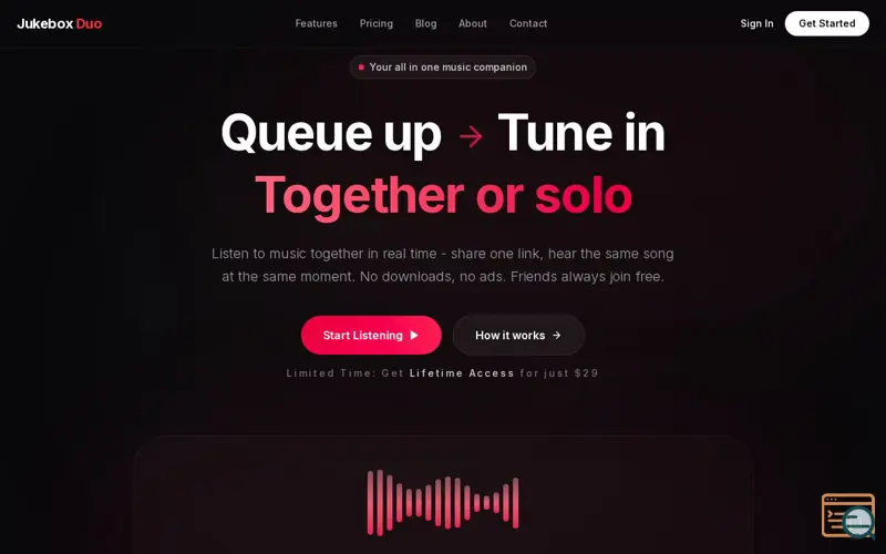 Screenshot of Jukebox Duo - Listen to Music Together , a launch using Serwist