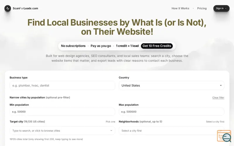 Screenshot of ScanForLeads