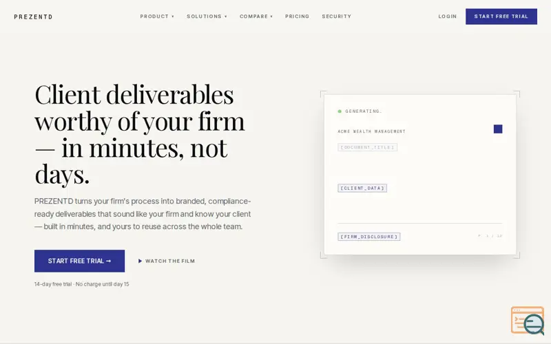Screenshot of PREZENTD -Financial Planner Deliverables