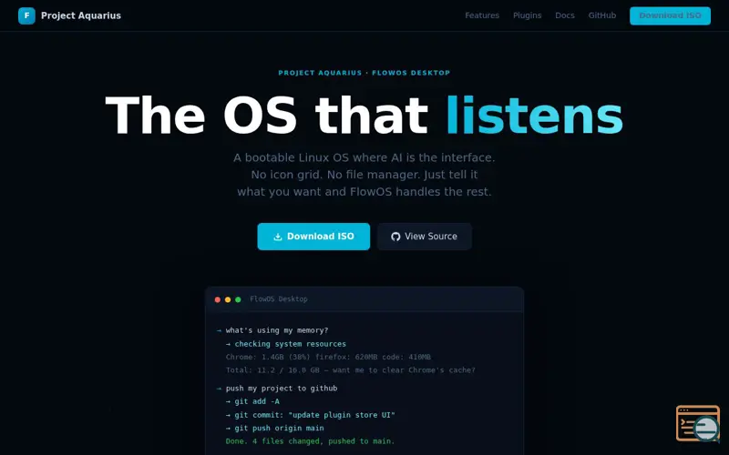 Screenshot of Project Aquarius — FlowOS Desktop