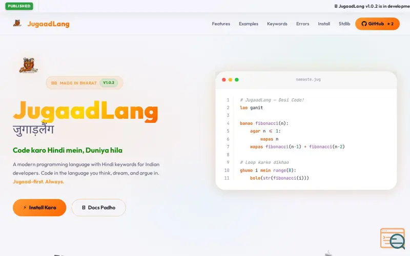 Screenshot of JugaadLang — Code karo Hindi mein 