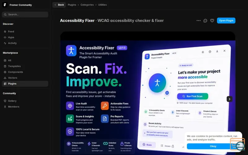 Screenshot of Accessibility Fixer for Framer, a launch using PromptWatch
