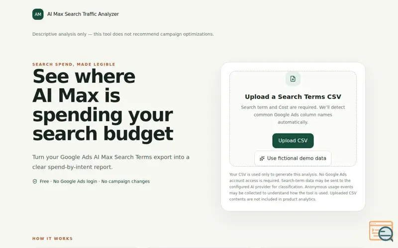 Screenshot of AI Max Search Traffic Analyzer