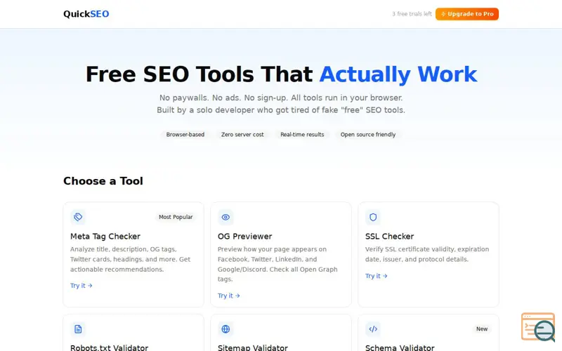 Screenshot of QuickSEO Toolkit