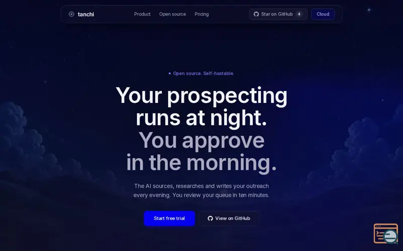 Screenshot of tanchi — Your prospecting runs at night. You approve in the morning.