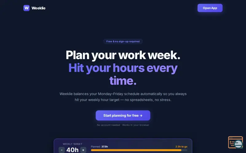 Screenshot of Weeklie — Weekly Work Planner