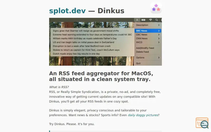 Screenshot of Dinkus, a launch using SMTPService.net