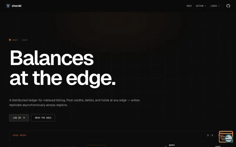 Screenshot of shardd - balances at the edge, a launch using VitePress