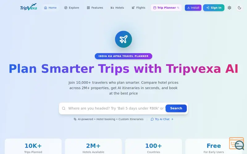 Screenshot of TripVexa