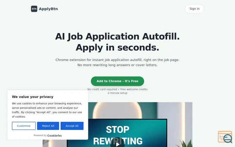 Screenshot of ApplyBtn, a launch using Supabase Email