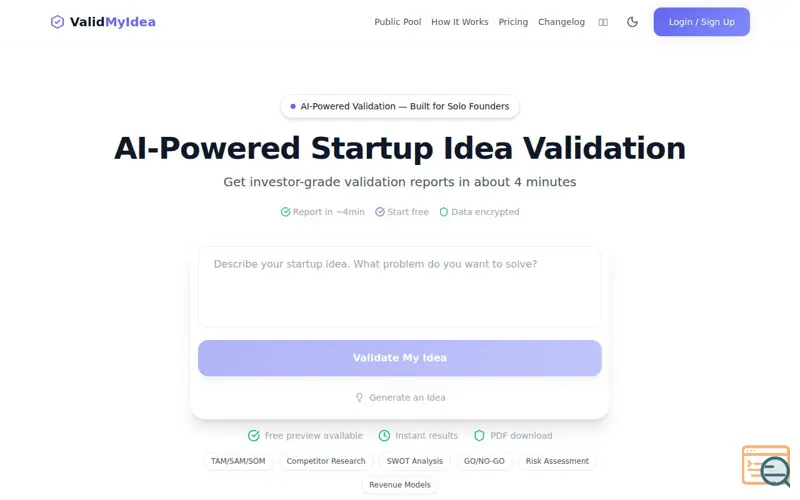 Screenshot of ValidMyIdea