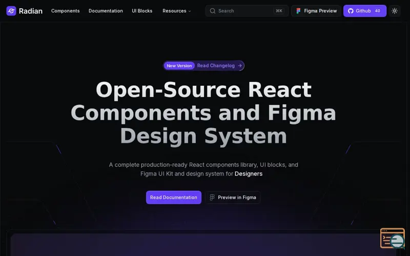Screenshot of Radian UI - Open Source React Components and Figma Design System