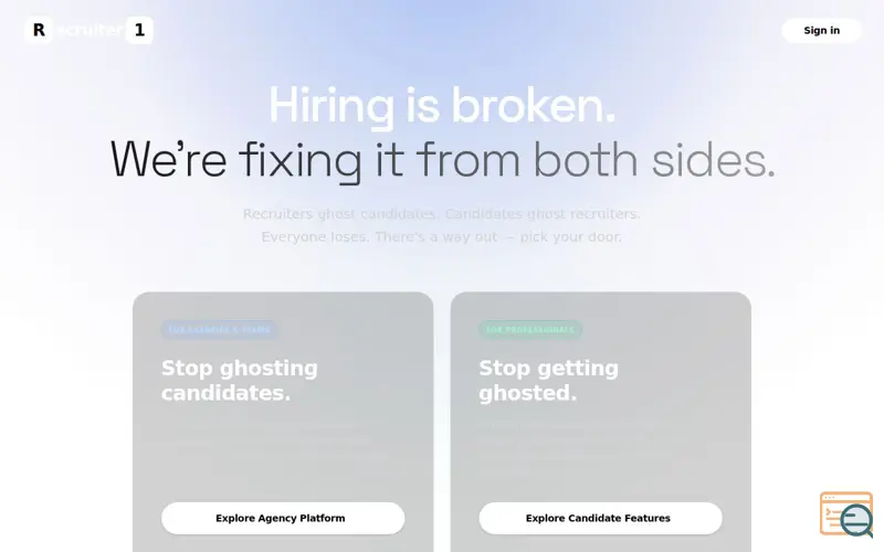 Screenshot of R1 - recruiter1.io, a launch using Zoho