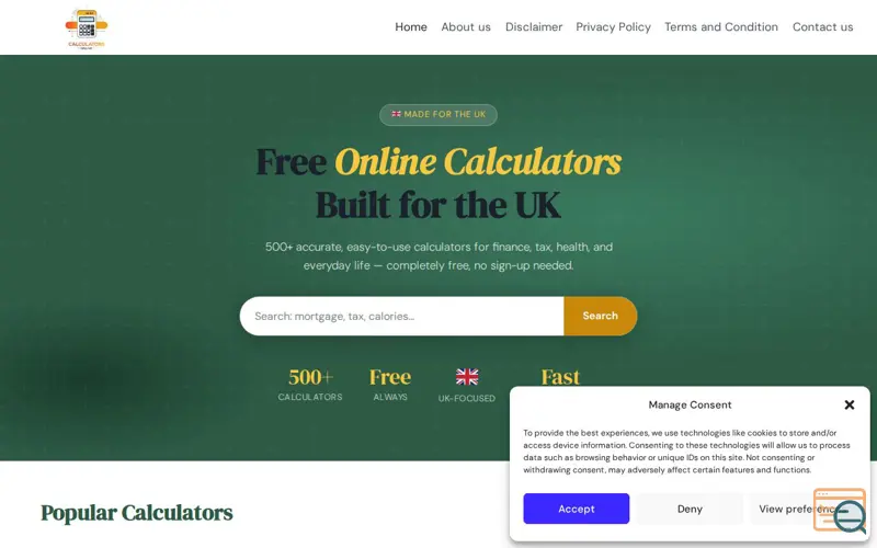 Screenshot of calculatorsonline.co.uk
