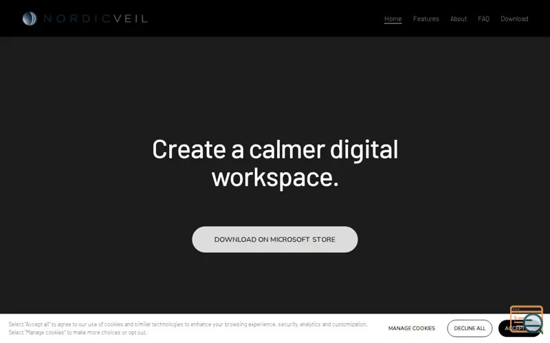 Screenshot of NordicVeil | Create a calmer digital workspace
