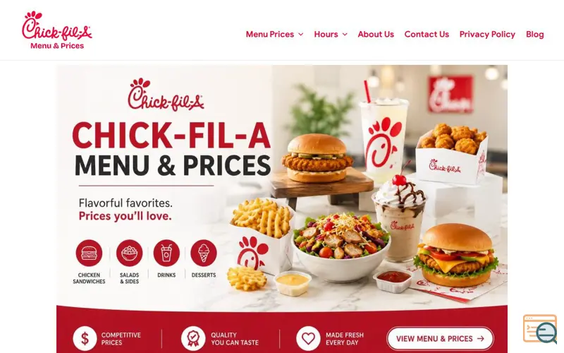 Screenshot of Chick-fil-A Menu