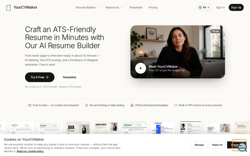 Screenshot of YourCVMaker