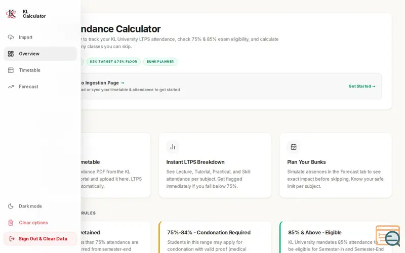Screenshot of KL Calculator