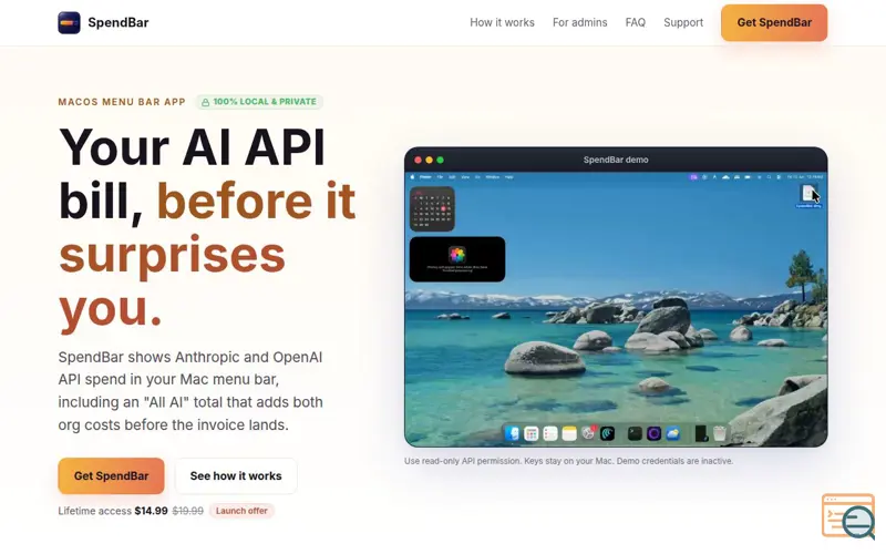 Screenshot of SpendBar