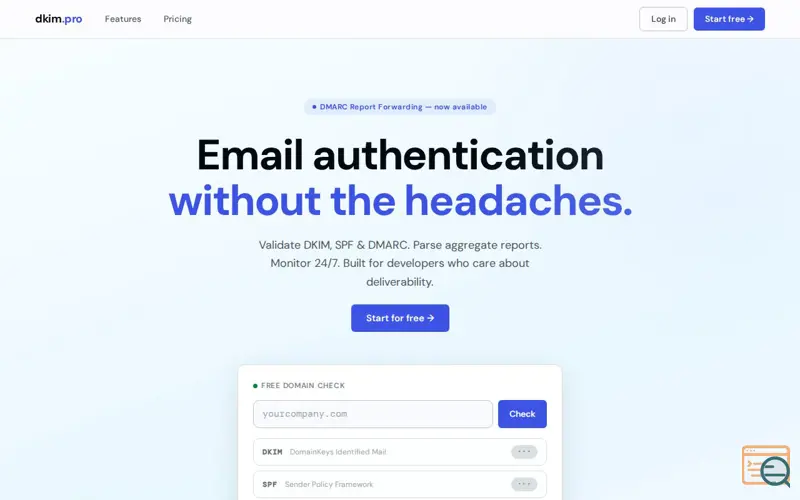 Screenshot of DKIM.pro, a launch using htmx