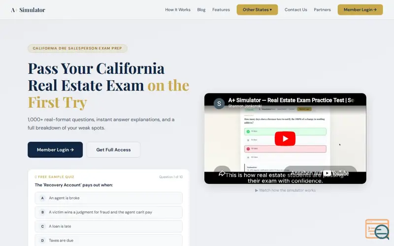 Screenshot of California Real Estate Exam Simulator