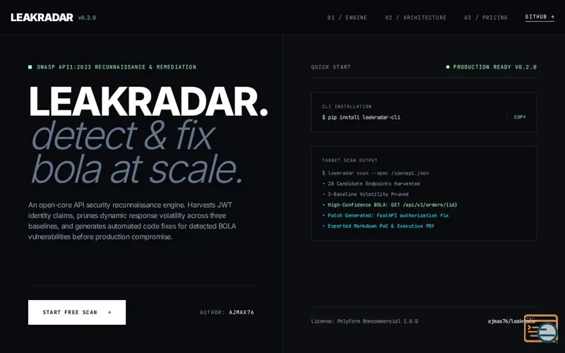 Screenshot of LeakRadar 