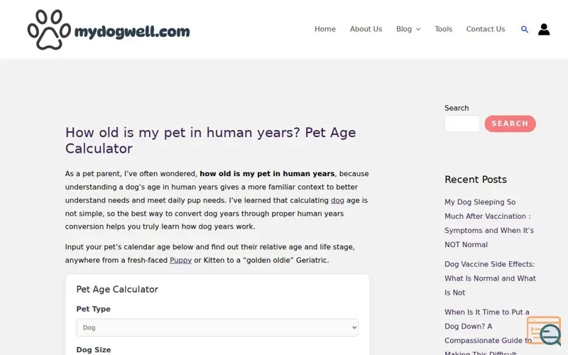 Screenshot of mydogwell.com