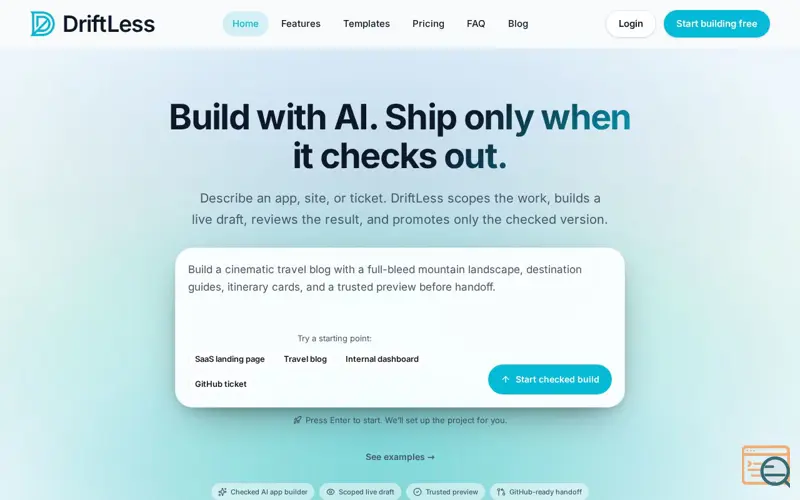 Screenshot of DriftLess, a launch using StackBlitz WebContainer