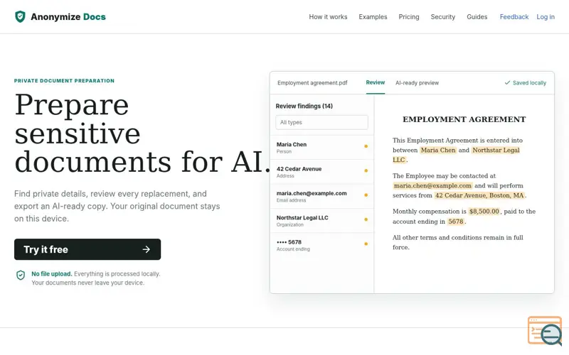 Screenshot of AnonymizeDocs
