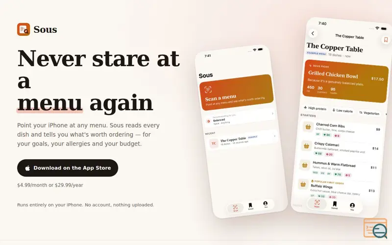 Screenshot of Sous — Know what to order