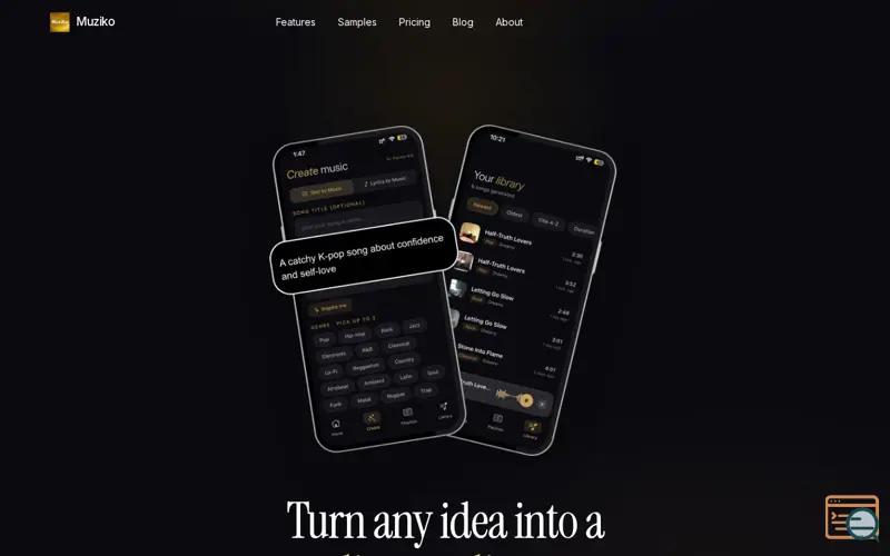 Screenshot of MuziKo: Ai Song Generator, a launch using QR Server