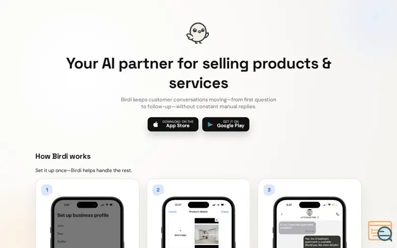 Screenshot of Birdi AI Texting Assistant