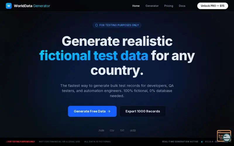 Screenshot of WorldData Generator