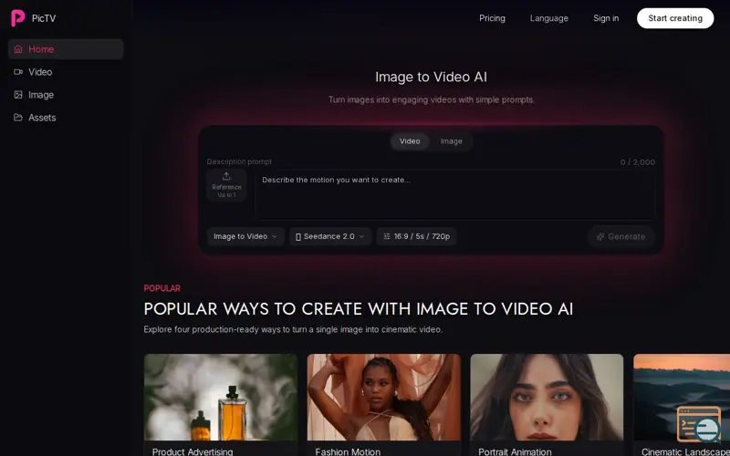 Screenshot of PicTV — Image to Video AI, a launch using Volcengine