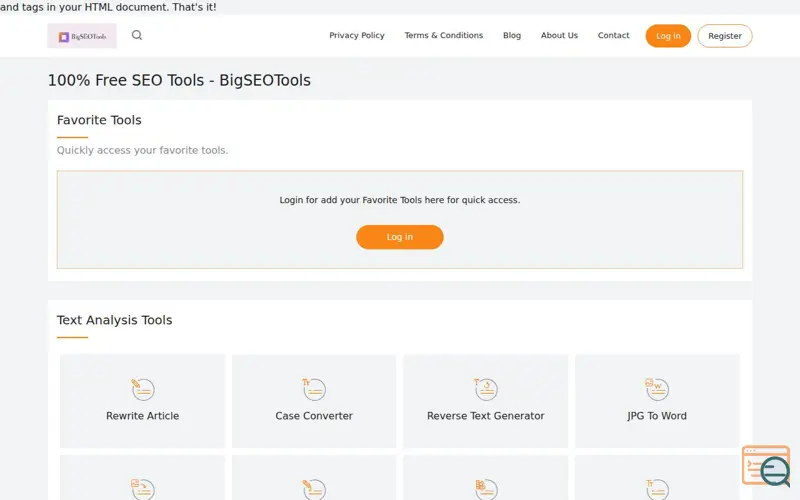 Screenshot of 100% Free SEO Tools - BigSEOTools, a launch using Monster Tools