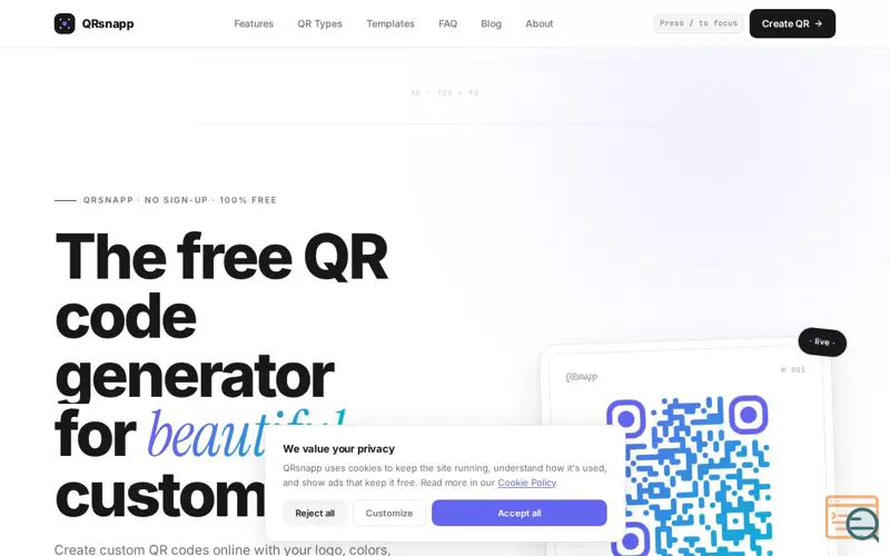 Screenshot of QRsnapp