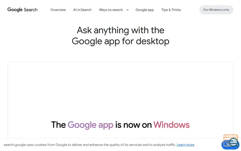 Screenshot of Google app for desktop
