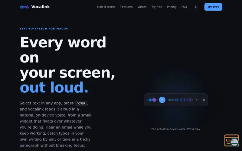 Screenshot of Vocalink — your Mac, reading to you