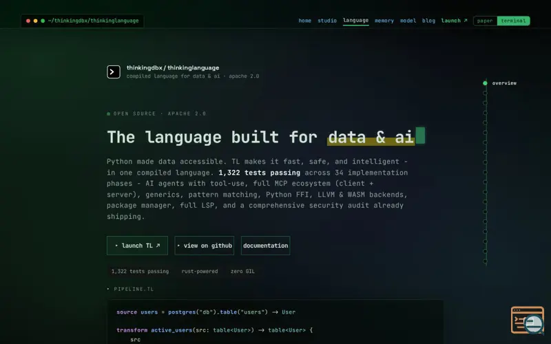Screenshot of ThinkingLanguage