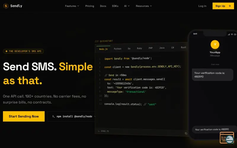 Screenshot of Sendly