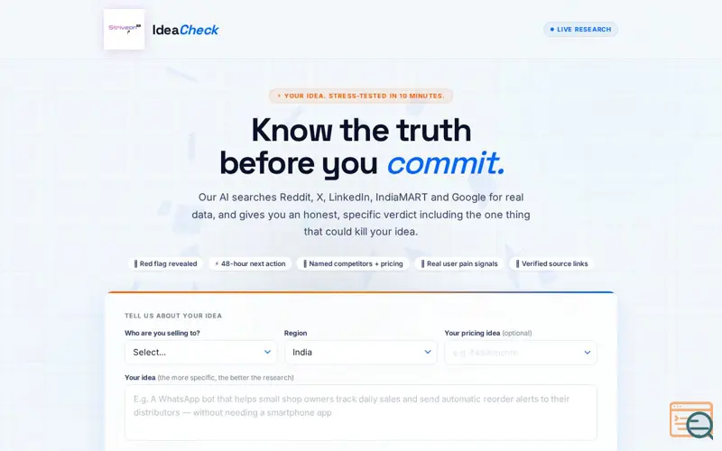 Screenshot of IdeaCheck