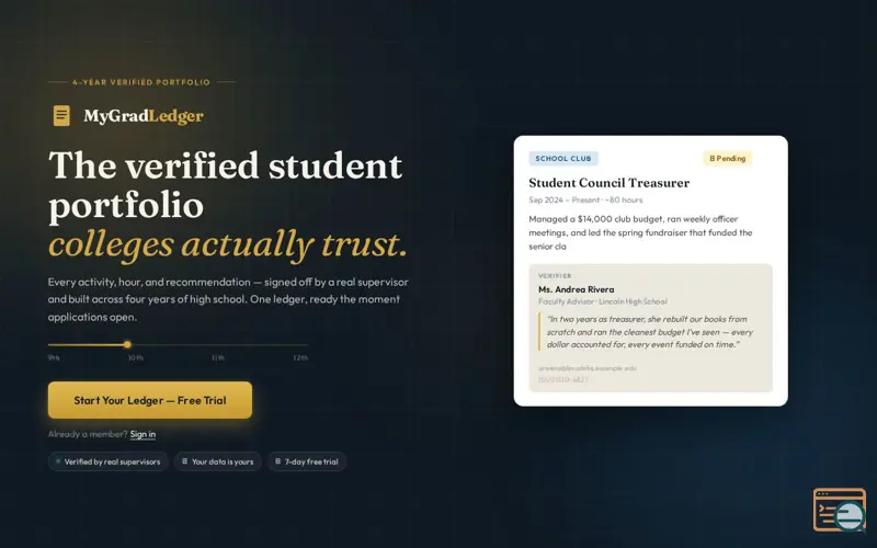 Screenshot of MyGradLedger 