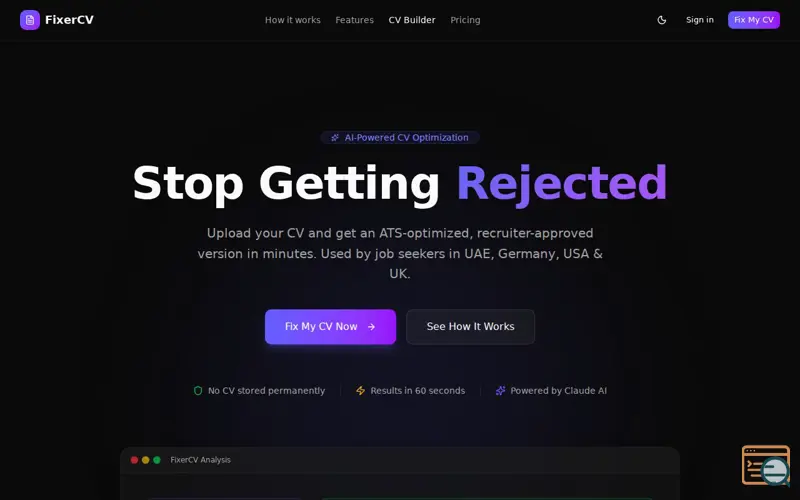 Screenshot of FixerCV