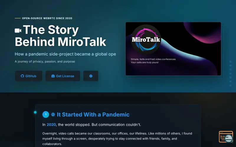Screenshot of Mirotalk WebRTC Story