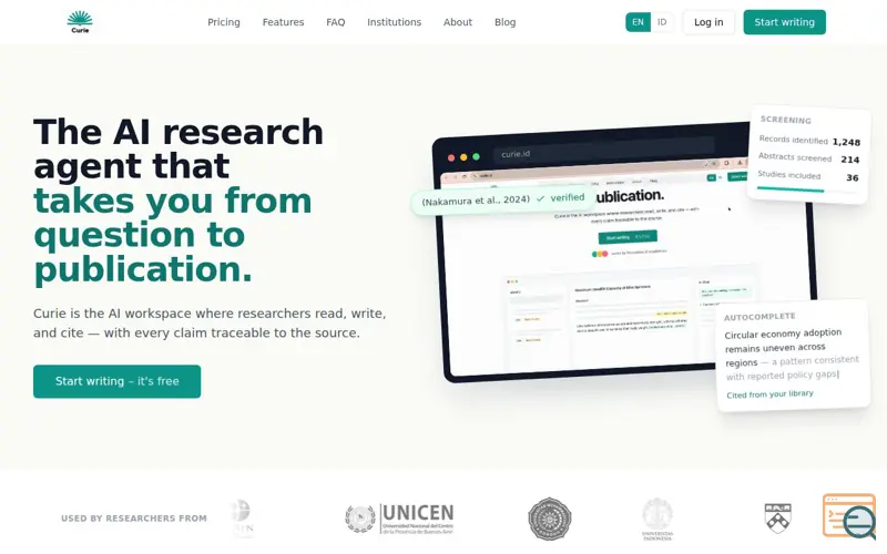 Screenshot of Curie AI