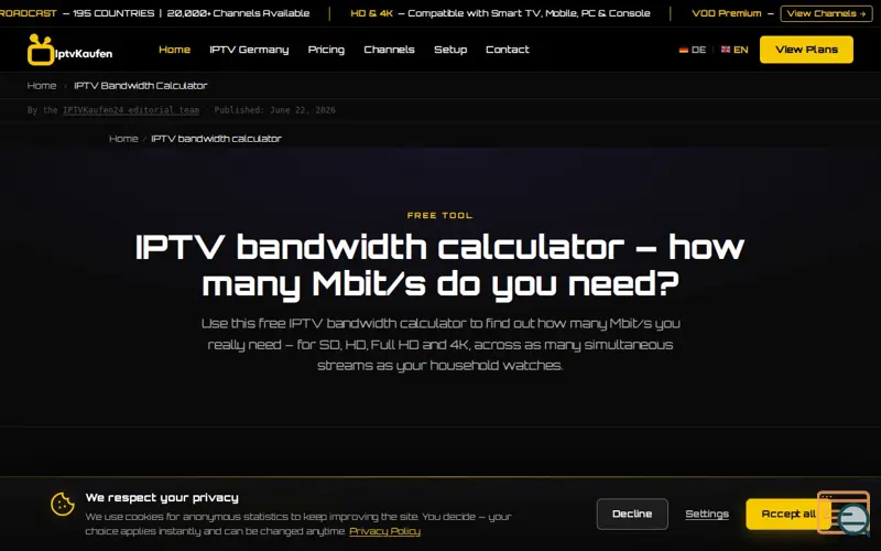 Screenshot of IPTV Bandwidth Calculator