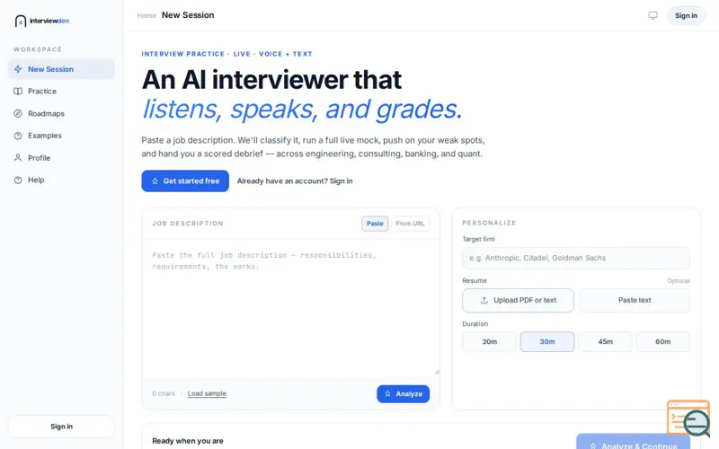 Screenshot of InterviewDen